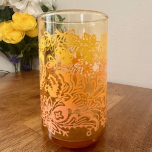 Vintage Libbey Amber Ombre Floral Paisley Glasses Set of 2 Mid-Century Juice or - Picture 5 of 5